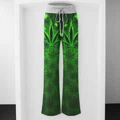 Green Leaf Skull Women's High-waisted Wide Leg Pants