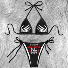 Funny Skull Pull Down Micro Triangle Bikini Swimsuit - Wonder Skull