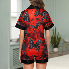 Butterfly Skull Red Pattern Women's Pajama Sets Top Sleeve & Short Bottom