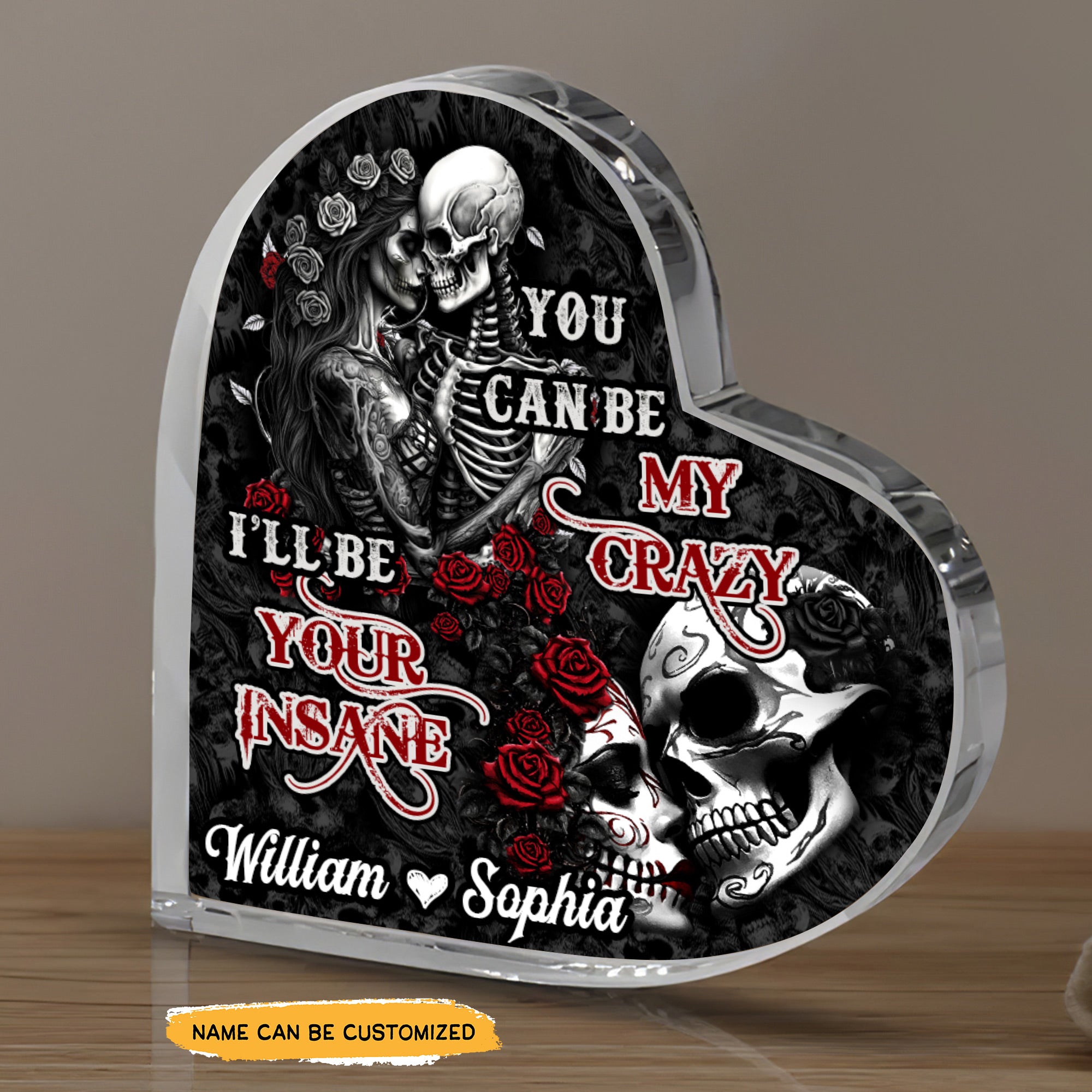 My You - Customized Skull Couple Crystal Heart Anniversary Gifts