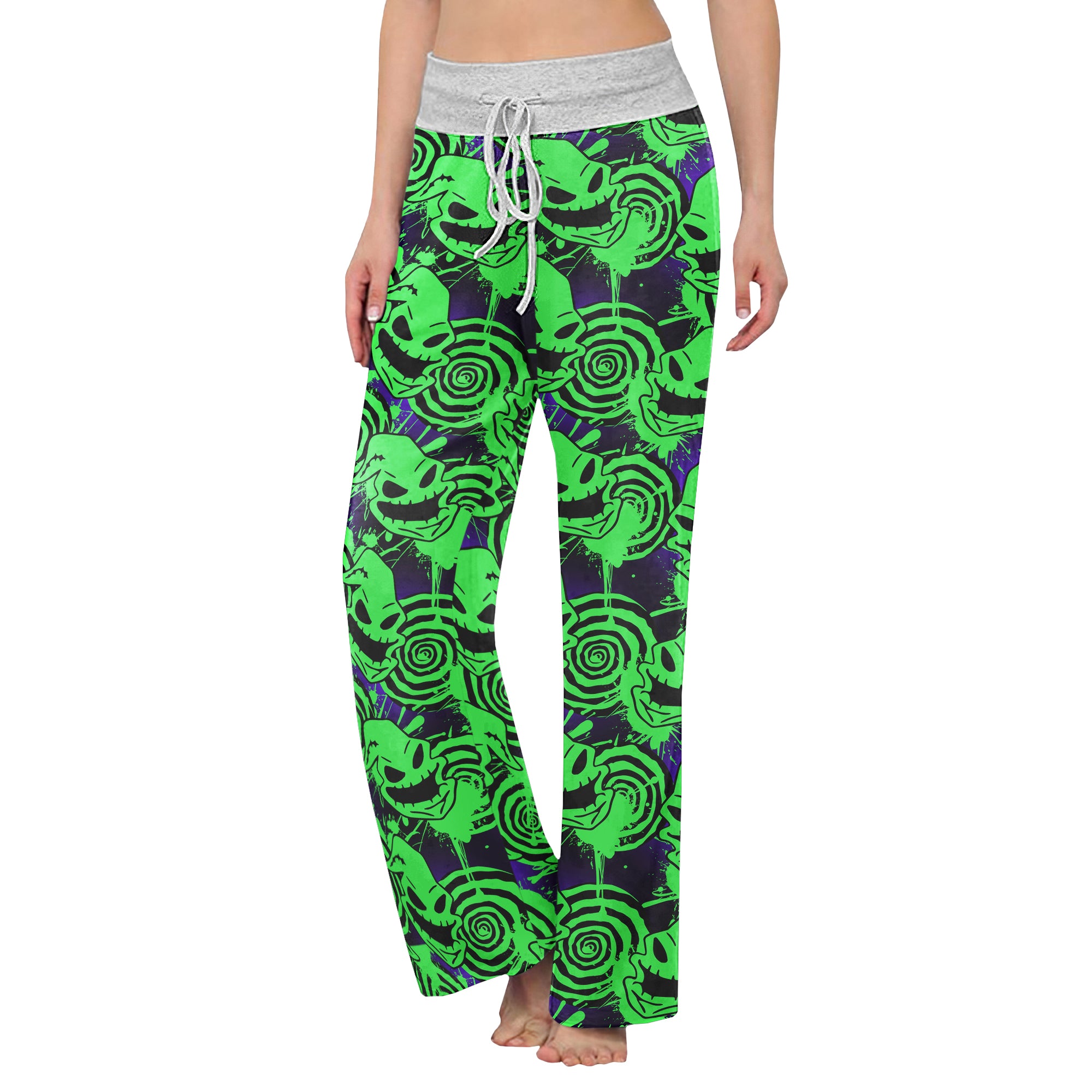 Green Nightmare Paint Women's High-waisted Wide Leg Pants | Wonder Skull
