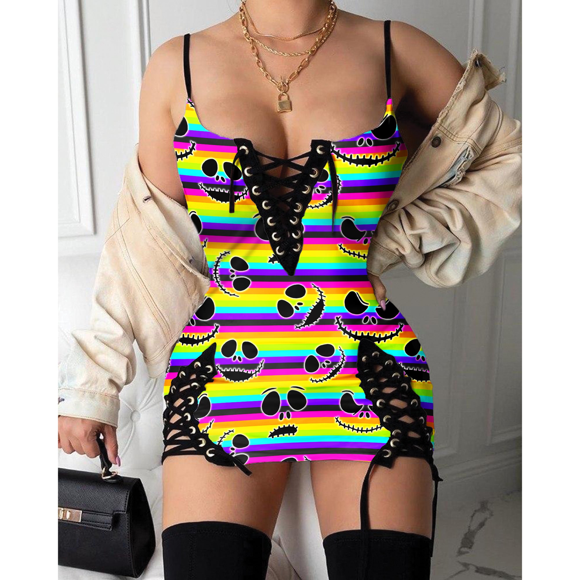 Express your personal style with the Hot Gothic Dress, a timeless piece featuring a unique Rainbow Little Nightmare, perfect for enhancing your daily fashion routine.