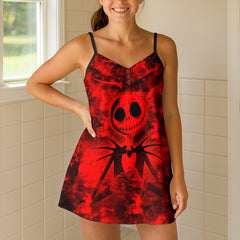 Red Skeleton Smoke Short Cami Dress