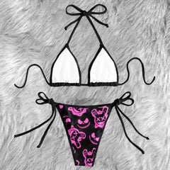 Gothic Punk Bunny Skull Micro Triangle Bikini Swimsuit