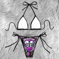 Amethyst Thorn Skull Crest Micro Triangle Bikini Swimsuit