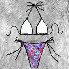 Abstract Skull Rose Neon Micro Triangle Bikini Swimsuit