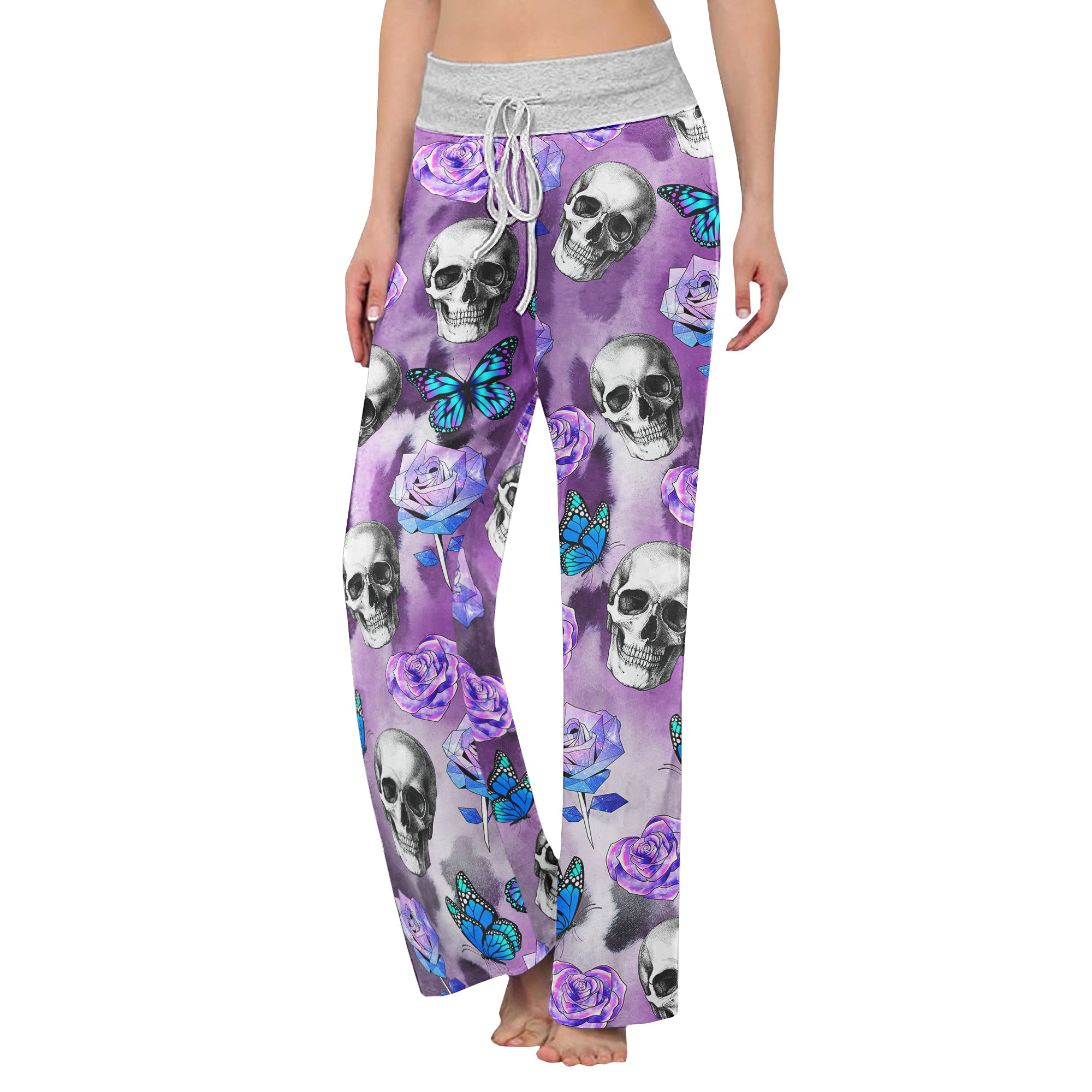 Violet Skull Butterfly Women's High-waisted Wide Leg Pants | Wonder Skull
