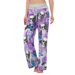 Violet Skull Butterfly Women's High-waisted Wide Leg Pants | Wonder Skull