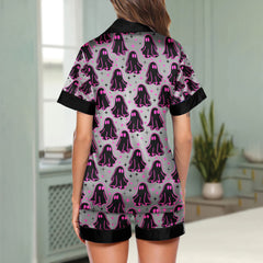 Pink Boo Pattern Women's Pajama Sets Top Sleeve & Short Bottom