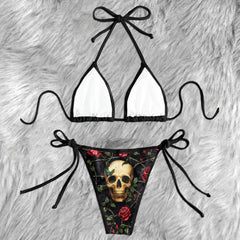 Vintage Skull Rose Briar Micro Triangle Bikini Swimsuit