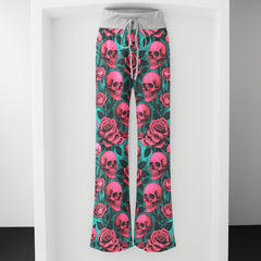 Pink Skull Garden Women's High-waisted Wide Leg Pants
