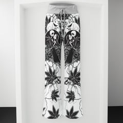 Black Couple Leaf Skeleton Women's High-waisted Wide Leg Pants