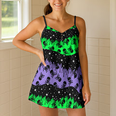 Galaxy Dripping Skull Short Cami Dress