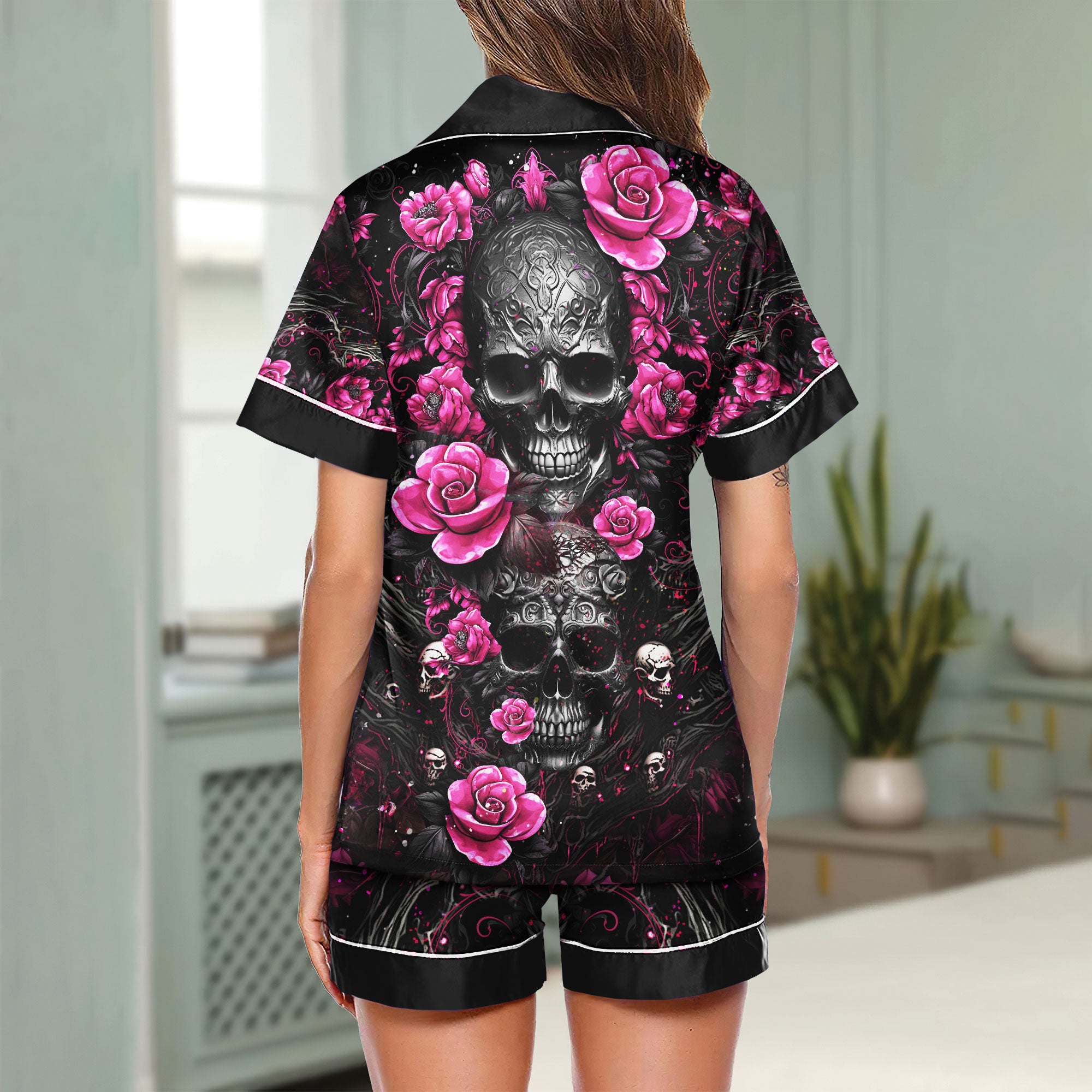 Chic and stylish women's pajama set with unique design prints and statement sleeves, Soft and luxurious fabrics make this pajama set perfect for bedtime or lounging at home.