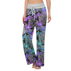 Floral Colorful Skull Women's High-waisted Wide Leg Pants | Wonder Skull