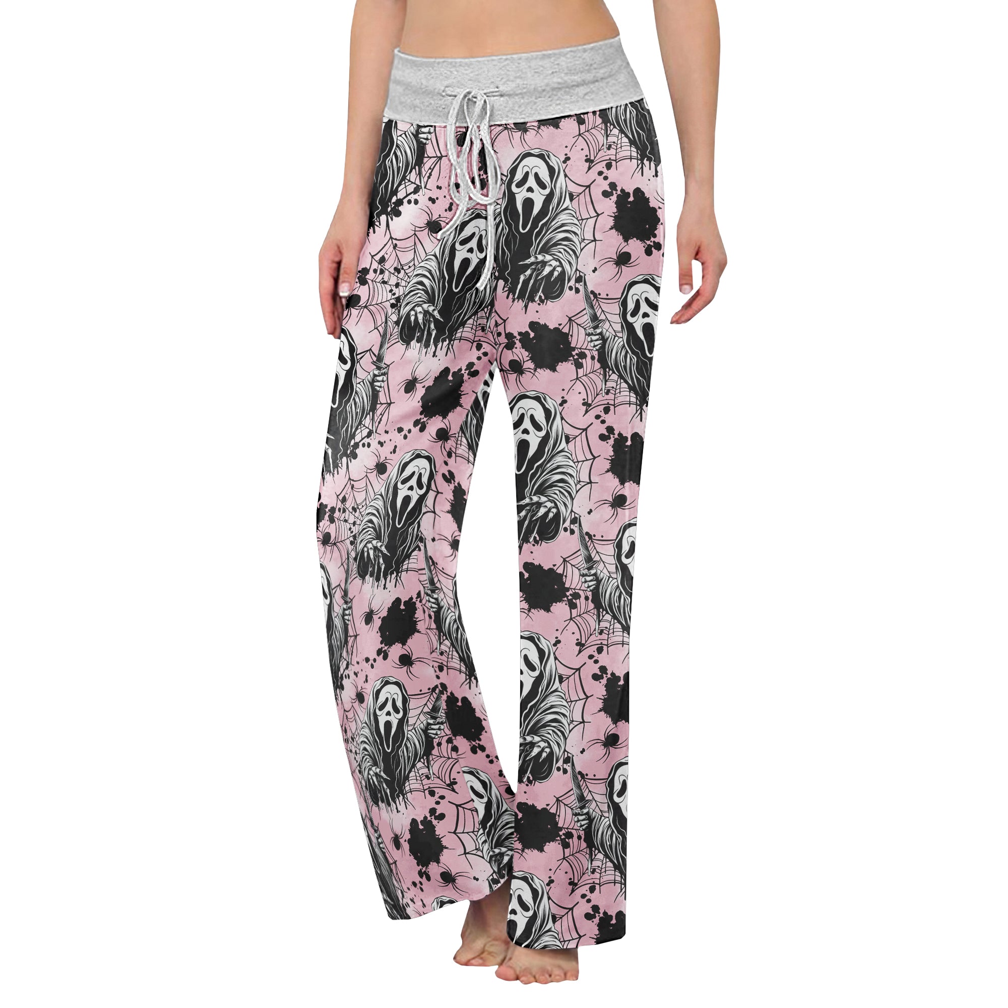 Dark Scary Art Theme Women's High-waisted Wide Leg Pants | Wonder Skull