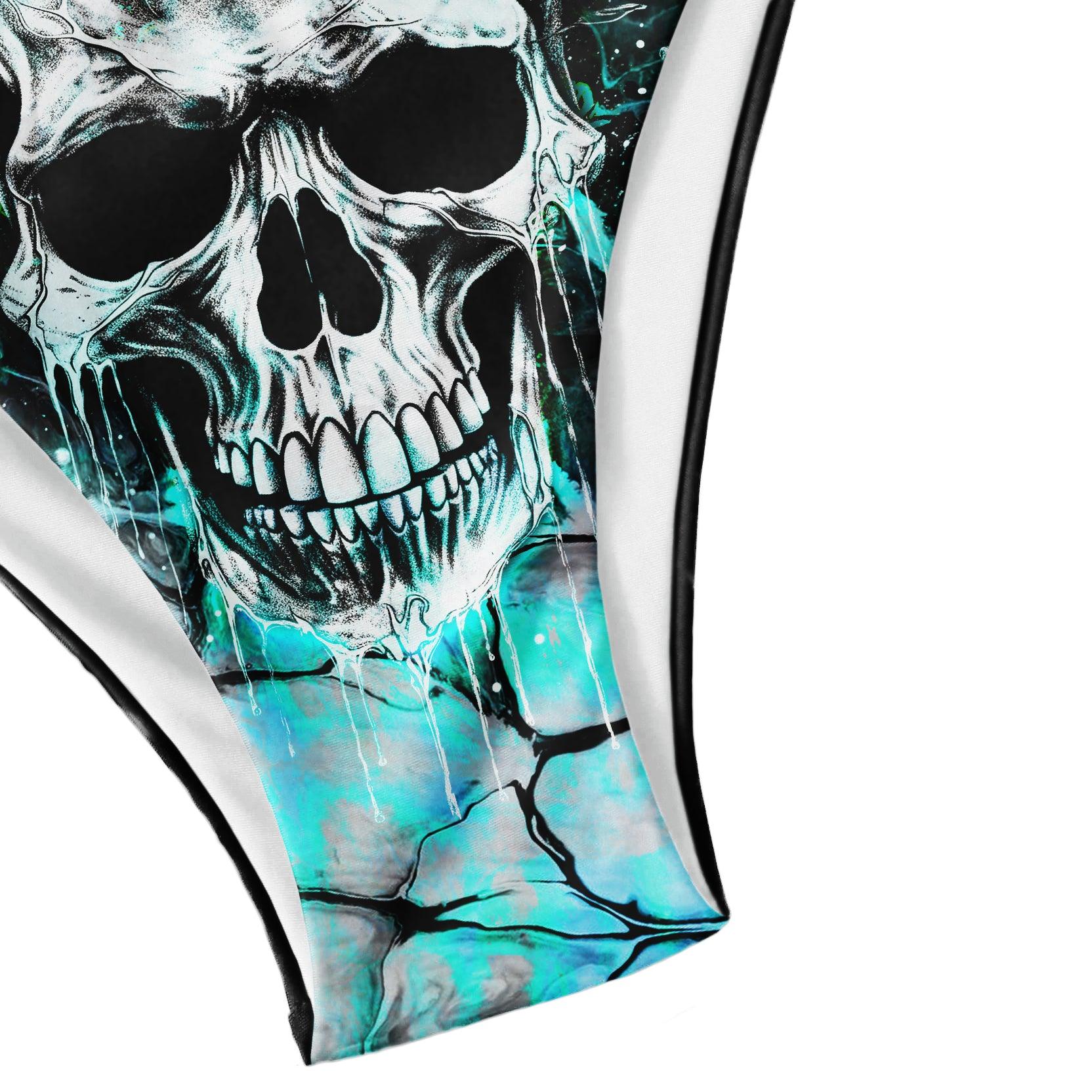 Blue Green Skull Dark Gothic Micro Triangle Bikini Swimsuit - Wonder Skull