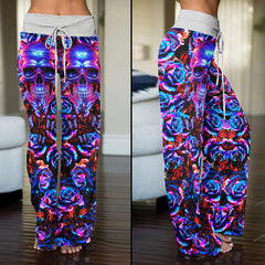 Skull Rose Art Women's High-waisted Wide Leg Pants | Wonder Skull