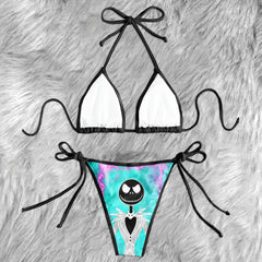 Cyber Skellington Teal Micro Triangle Bikini Swimsuit