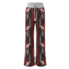 Red Horror Skull Pattern Women's High-waisted Wide Leg Pants | Wonder Skull