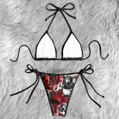 Red Skull Roses Gohic Micro Triangle Bikini Swimsuit