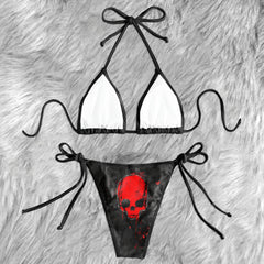 Crimson Skull Stone Pattern Micro Triangle Bikini Swimsuit