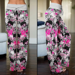 Skull Love Graffiti Art Women's High-waisted Wide Leg Pants | Wonder Skull