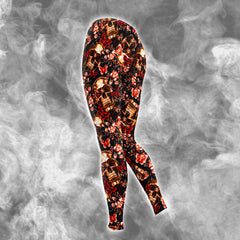 Skull Gold Abstract Art Combo Hoodie and Leggings - Dark and edgy matching set with skull designs for a unique and stylish look.