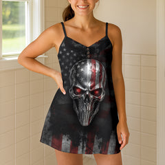 Gothic American Skull Art Short Cami Dress
