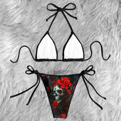 Crimson Skull Barbed Wire Micro Triangle Bikini Swimsuit