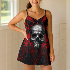 Silver Filigree Dark Skull Short Cami Dress