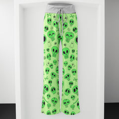 Lime Doodle Skull Dance Women's High-waisted Wide Leg Pants