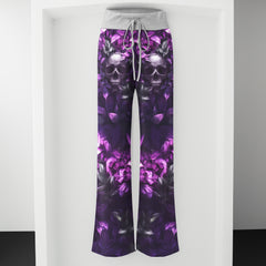 Purple Skull Filigree Rose Women's High-waisted Wide Leg Pants