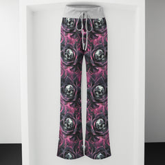 Skull Rose Abstract Pattern Women's High-waisted Wide Leg Pants