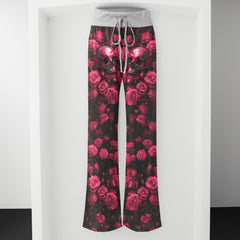 Pink Skull Rose Artwork Women's High-waisted Wide Leg Pants