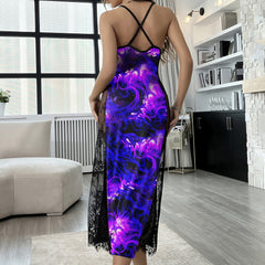 Flaming Purple Skull Art Women's Lace Cami Sleepwear