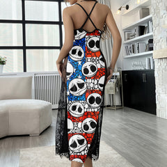 Skull Glitter Flag Pattern Women's Lace Cami Sleepwear