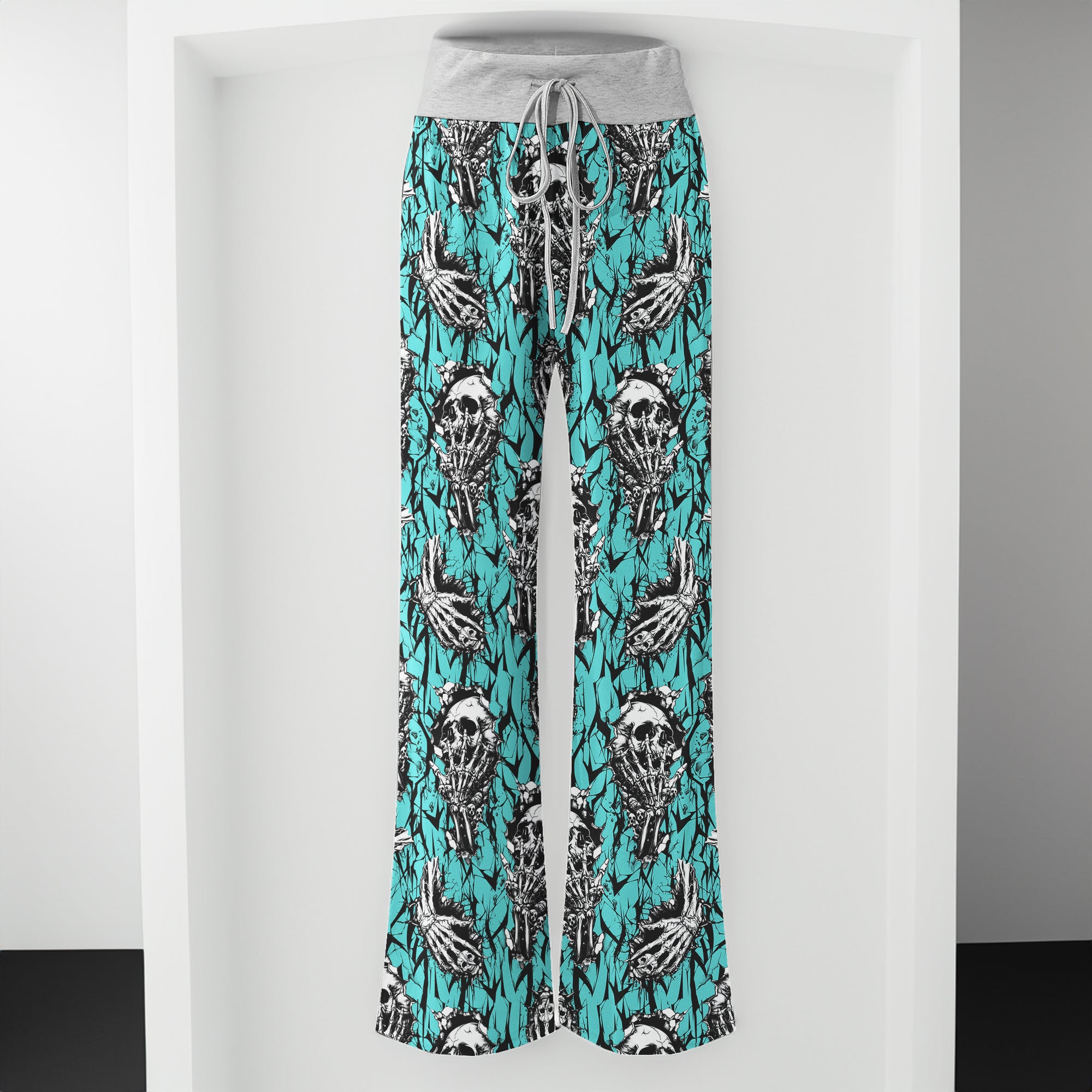 Cyan Skull Pattern Women's High-waisted Wide Leg Pants | Wonder Skull