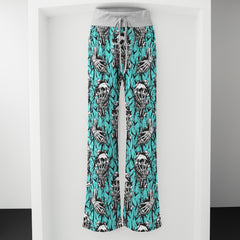 Cyan Skull Pattern Women's High-waisted Wide Leg Pants | Wonder Skull