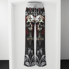 Red Cross Skull Art Women's High-waisted Wide Leg Pants | Wonder Skull