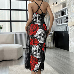 Skull Rose Gothic Art Women's Lace Cami Sleepwear