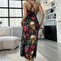 Pattern Skull Dark Rose Women's Lace Cami Sleepwear