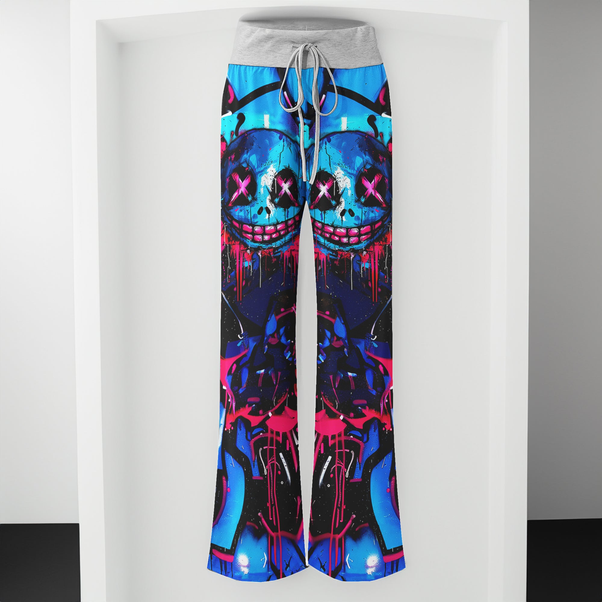 Blue Scary Graffiti Art Women's High-waisted Wide Leg Pants | Wonder Skull