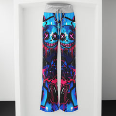 Blue Scary Graffiti Art Women's High-waisted Wide Leg Pants | Wonder Skull