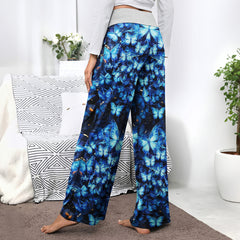 Blue Skull Butterfly Women's High-waisted Wide Leg Pants | Wonder Skull