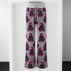 Pink Boo Pattern Women's High-waisted Wide Leg Pants | Wonder Skull