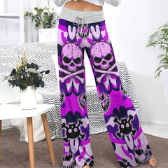 Purple Camo Skull Art Women's High-waisted Wide Leg Pants | Wonder Skull