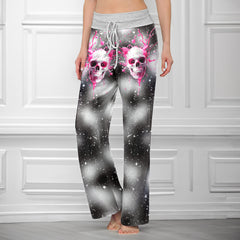 Pink Skull Art Women's High-waisted Wide Leg Pants