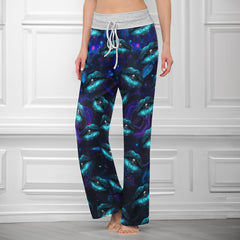 Cyan Skull Lip Rose Women's High-waisted Wide Leg Pants