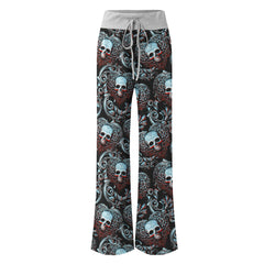 Skull Ornament Gothic Women's High-waisted Wide Leg Pants | Wonder Skull